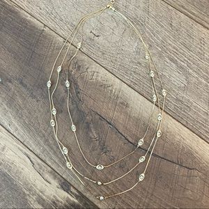 Multi Strand Gold Necklace with Faux Pearls